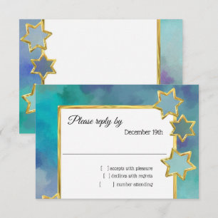 Invitación RSVP Gold Star Resumen Diseño Azul