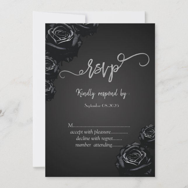 Invitación RSVP gótica de rosas negras elegantes (Anverso)