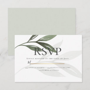 Invitación RSVP   Hojas acuáticas de ramas de oliva verde sal