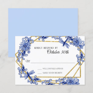 Invitación RSVP Influencia Asiática Acuarela Floral Azul Ciel