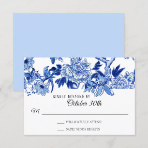 Invitación RSVP Influencia Asiática Chinoisería Floral Azul C
