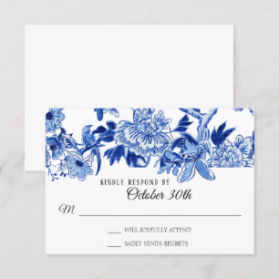 Invitación RSVP Influencia Asiática Chinoiserie Floral Blanco