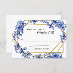 Invitación RSVP Influencia asiática Flora de la libélula de o