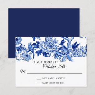 Invitación RSVP Influencia Asiática Marina Floral Azul Chinoi