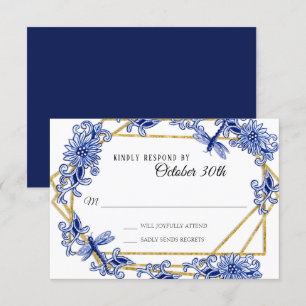 Invitación RSVP Influencia Asiática Marina Floral Azul Chinoi