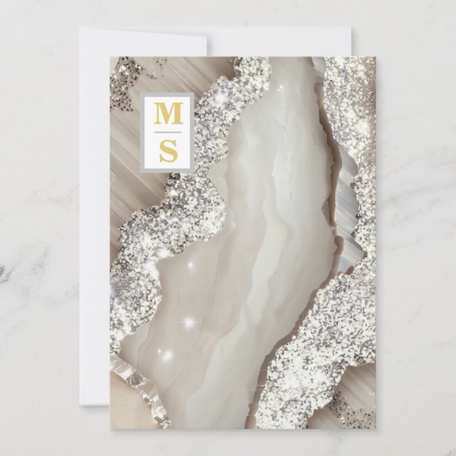 Invitación *~ RSVP IVORY Silver QR Iniciales AR66 Boda (Anverso)