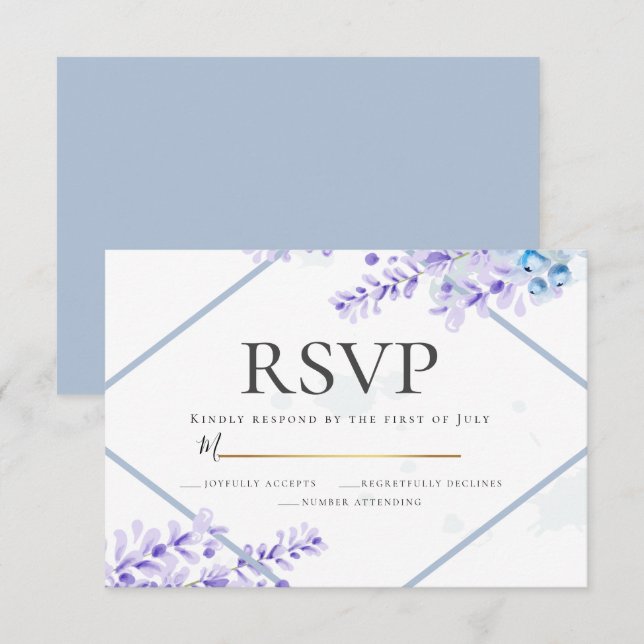 Invitación RSVP | Lavanda acuarela - Flores azul turquesa (Anverso / Reverso)