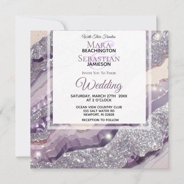 Invitación *~* RSVP LAVENDER DE PLATA QR AGATE AR66 Boda (Anverso)
