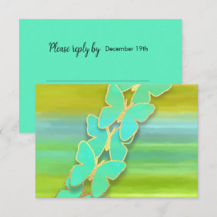 Invitación RSVP Mariposa Azul Verde Amarillo