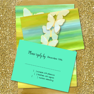 Invitación RSVP Mariposa Azul Verde Amarillo