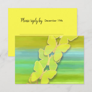 Invitación RSVP Mariposa Azul Verde Amarillo