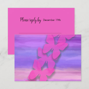 Invitación RSVP Mariposa Color de agua rosa púrpura