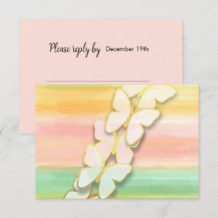 Invitación RSVP Mariposa Color de agua rosa verde
