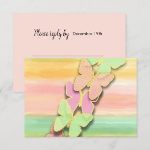 Invitación RSVP Mariposa Rosa Durazno Acuarela