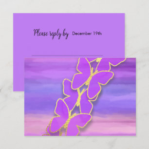 Invitación RSVP Mariposa Rosa Morado Acuarela 