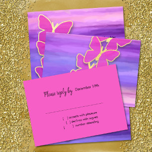 Invitación RSVP Mariposa Rosa Púrpura Acuarela