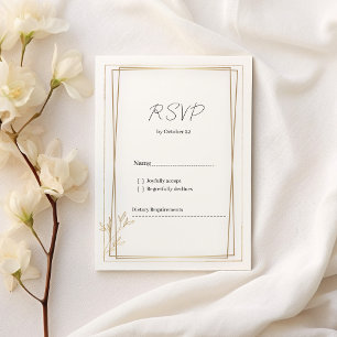 Invitación RSVP minimalista en blanco y oro de lujo