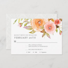 Invitación RSVP moderna acuarela Peach Floral Damask Wedding