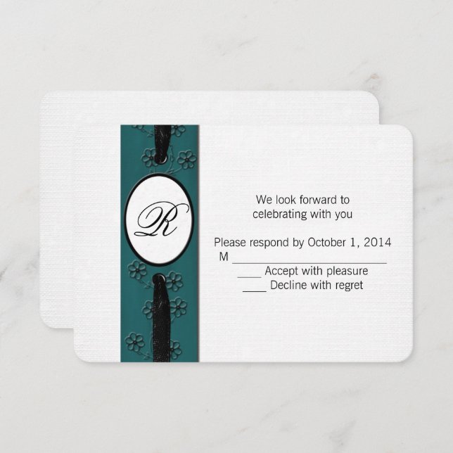 Invitación RSVP monogramada con cinta (Anverso / Reverso)