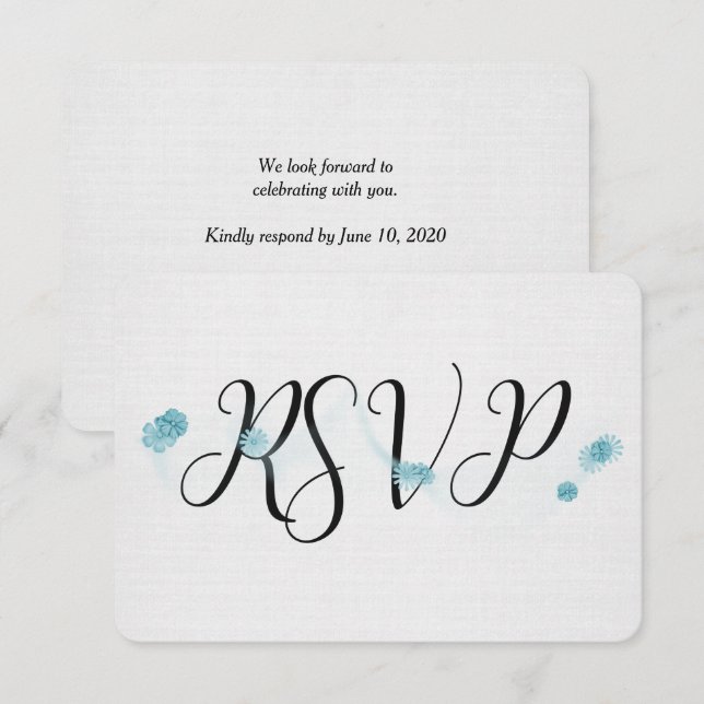 Invitación RSVP negro con flores sobre lino (Anverso / Reverso)