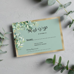 Invitación RSVP olivas de eucalipto de oro de menta rústica
