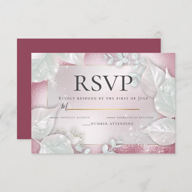 Invitación RSVP | Pale Burgundy Pearl Shimmer (Anverso / Reverso)