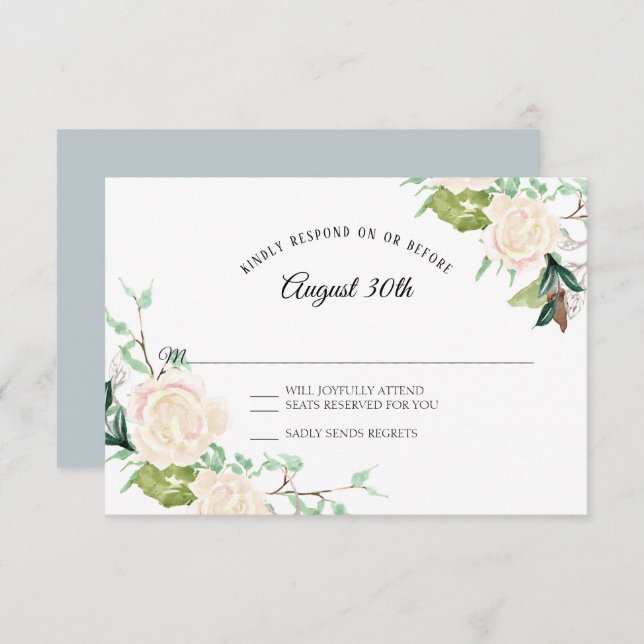 Invitación RSVP Pálido Elegante Arte de Acuarela Floral Rosa  (Anverso / Reverso)