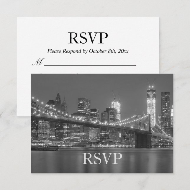 Invitación RSVP - Panorama de Nueva York Bodas en Brooklyn RS (Anverso / Reverso)