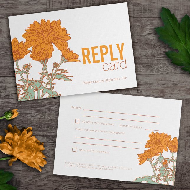 Invitación Rsvp para boda de crisantemo naranja otoño boda (Subido por el creador)