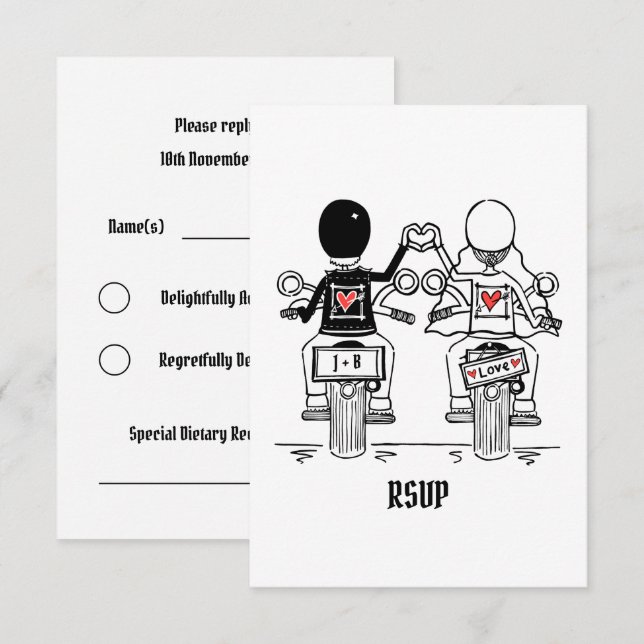 Invitación RSVP para boda de motociclista (Anverso / Reverso)