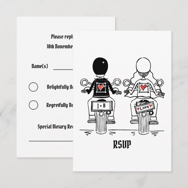 Invitación RSVP para boda de motociclistas (Anverso / Reverso)