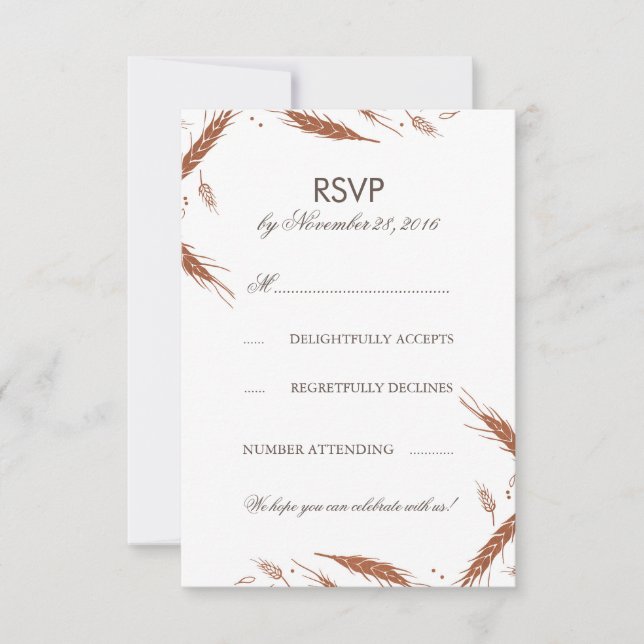 Invitación RSVP para boda otoñal de trigo naranja (Anverso)