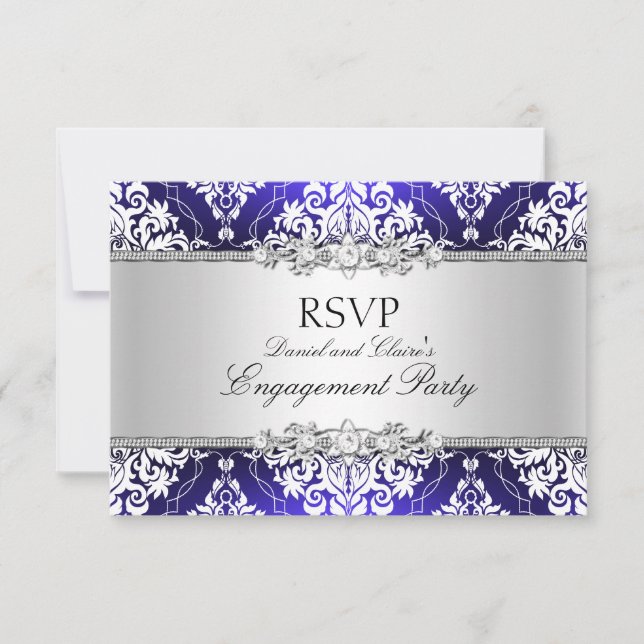 Invitación RSVP para la fiesta de compromiso de damasco elega (Anverso)