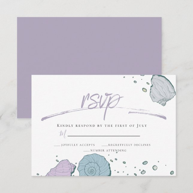 Invitación RSVP | Playa Casual Marejadas Lilac Dusty Blue (Anverso / Reverso)