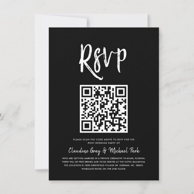 Invitación RSVP por código QR | Estilo de script negro sólido (Anverso)