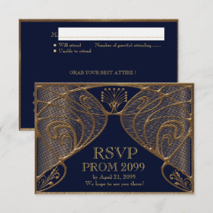 Invitación RSVP PROM, Gran Gatsby, dorado sobre azul marino