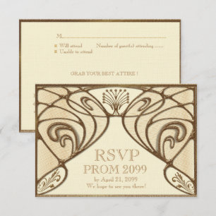 Invitación RSVP PROM, Gran Gatsby, dorado sobre marfil