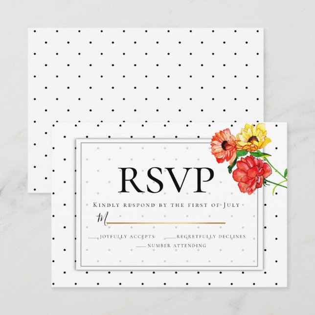 Invitación RSVP | Puntos de polka y flores acuáticas (Anverso / Reverso)