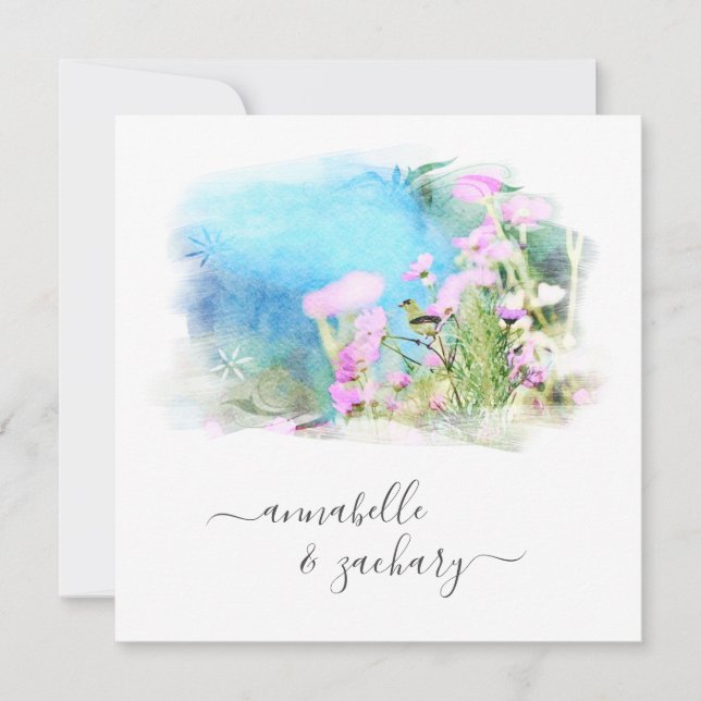 Invitación *~* RSVP - QR Acuarela AR15 Boda FLORAL de aves (Anverso)