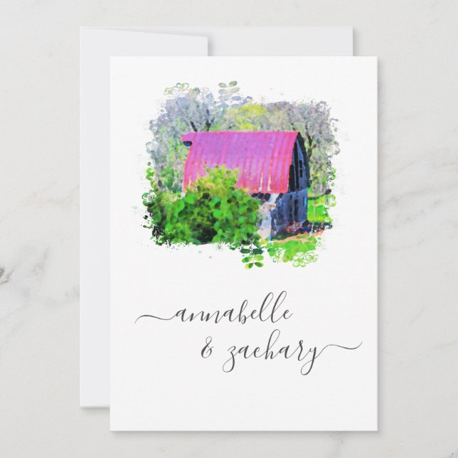 Invitación *~* RSVP QR Antiguo País Barno Rústico Boda AR19 (Anverso)