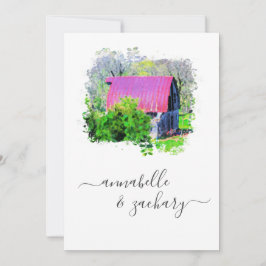 Invitación *~* RSVP QR Antiguo País Barno Rústico Boda AR19