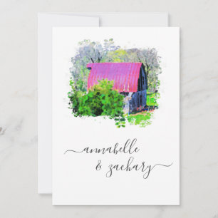 Invitación *~* RSVP QR Antiguo País Barno Rústico Boda AR19