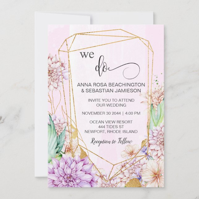 Invitación *~* RSVP QR AR15 Floral HACEMOS Boda Geométrico (Anverso)