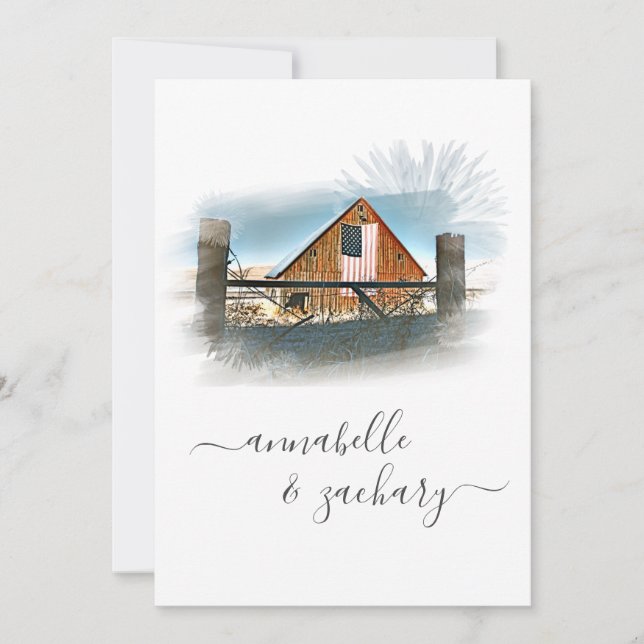 Invitación *~* RSVP QR Bandera Americana Boda del antiguo gra (Anverso)