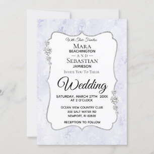 Invitación *~* RSVP + QR + FOTO Diamante Damask Wedding