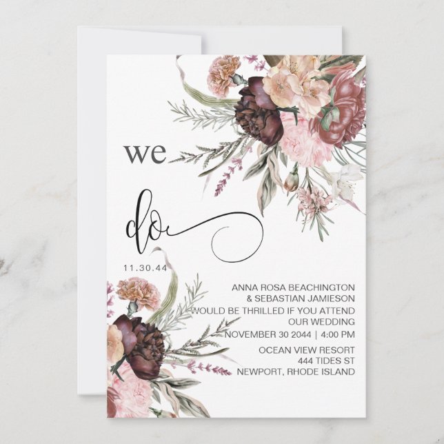 Invitación *~* RSVP QR Rosa de cimarrones florales AR15 BODA (Anverso)