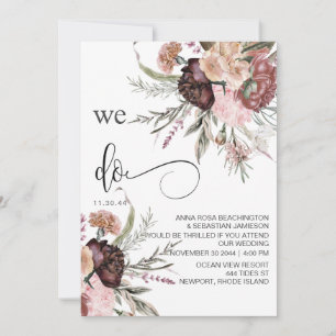 Invitación *~* RSVP QR Rosa de cimarrones florales AR15 BODA