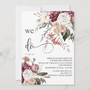 Invitación *~* RSVP QR Rosa Floral MERLOT BODA AR15