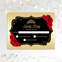 RSVP Quinceanera Party - Gold Black Red Card