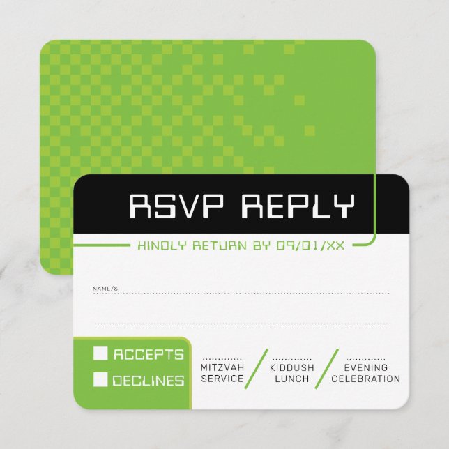 Invitación RSVP RESPUESTA 2 jugador moderno verde negro (Anverso / Reverso)